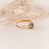 ROUND AQUAMARINE ENGAGEMENT RING WITH HIDDEN DIAMOND HALO - 14K ROSE GOLD - SIZE 7-5