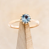 ROUND AQUAMARINE ENGAGEMENT RING WITH HIDDEN DIAMOND HALO - 14K ROSE GOLD - SIZE 7-1