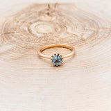 ROUND AQUAMARINE ENGAGEMENT RING WITH HIDDEN DIAMOND HALO - 14K ROSE GOLD - SIZE 7-3