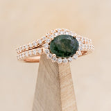 "WHIMSY" - OVAL-SHAPED MOSS AGATE ENGAGEMENT RING WITH DIAMOND ACCENTS & TRACER-1