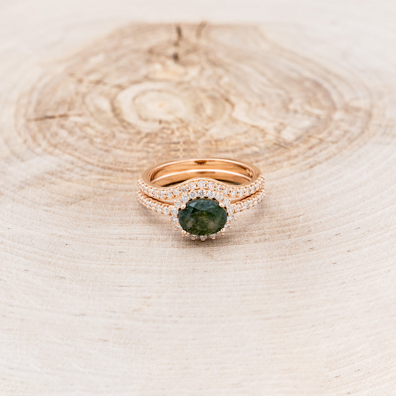 "WHIMSY" - OVAL-SHAPED MOSS AGATE ENGAGEMENT RING WITH DIAMOND ACCENTS & TRACER-4