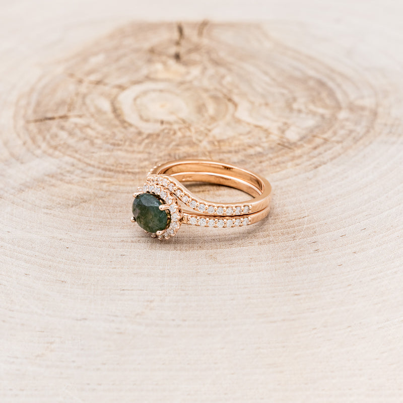 "WHIMSY" - OVAL-SHAPED MOSS AGATE ENGAGEMENT RING WITH DIAMOND ACCENTS & TRACER-3