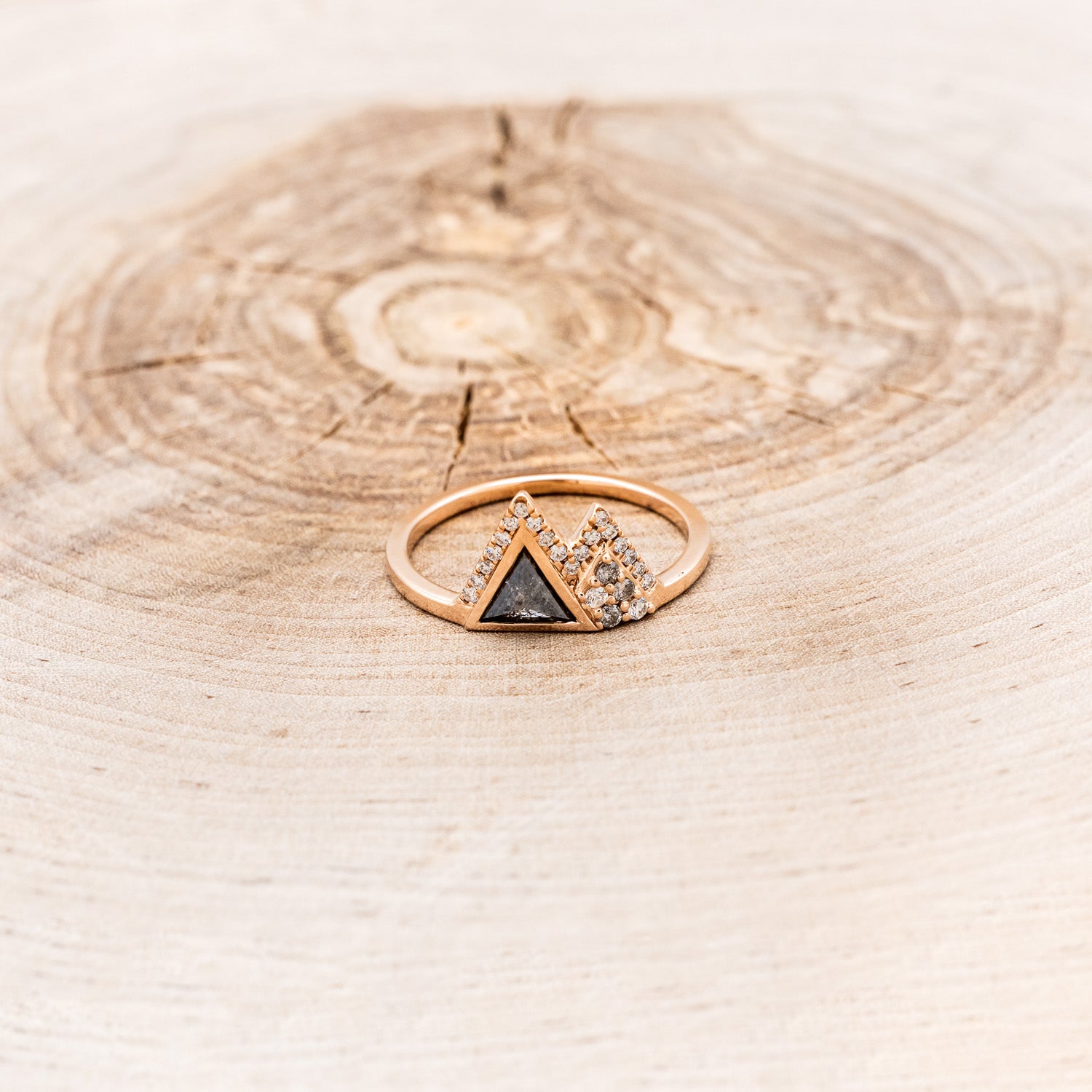 "TABEI" - TRIANGLE SALT & PEPPER DIAMOND MOUNTAIN ENGAGEMENT RING-4