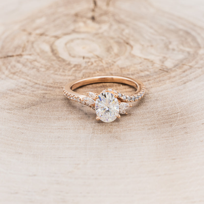 "SWAN" - OVAL MOISSANITE ENGAGEMENT RING WITH DIAMOND ACCENTS