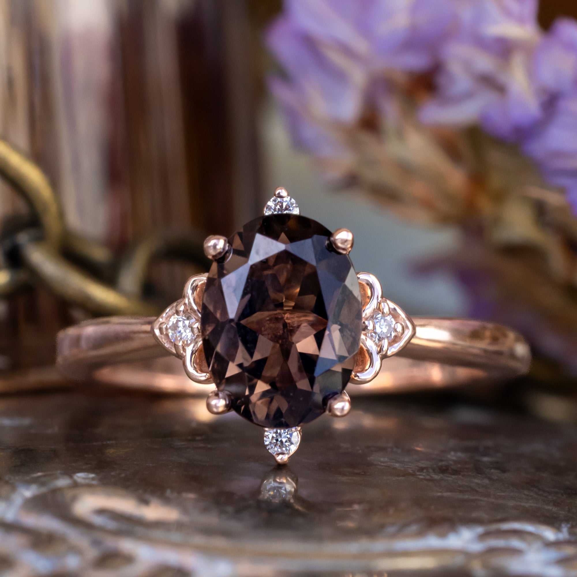 "ZELLA" - OVAL CUT ENGAGEMENT RING WITH DIAMOND ACCENTS-Staghead Designs