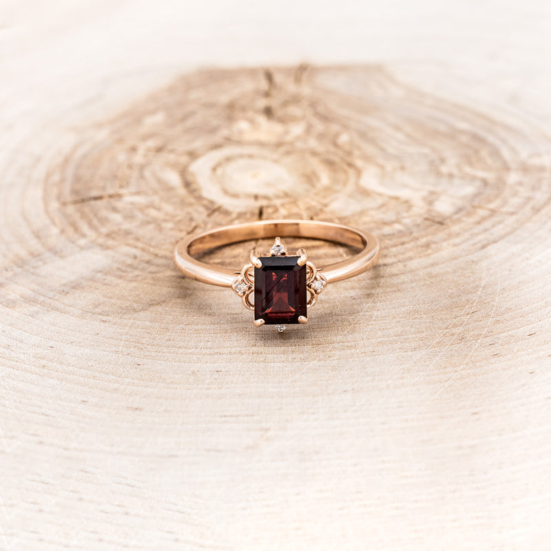 "ZELLA" - EMERALD-CUT MOZAMBIQUE GARNET ENGAGEMENT RING WITH DIAMOND ACCENTS-10