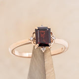 "ZELLA" - EMERALD-CUT MOZAMBIQUE GARNET ENGAGEMENT RING WITH DIAMOND ACCENTS-7