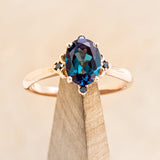 "ZELLA" - OVAL LAB-GROWN ALEXANDRITE ENGAGEMENT RING WITH BLACK DIAMOND ACCENTS-1