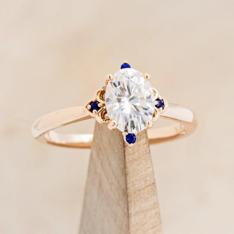 "ZELLA" - OVAL MOISSANITE ENGAGEMENT RING WITH BLUE SAPPHIRE ACCENTS - 14K ROSE GOLD - SIZE 7-RGZELLAWOVALMOISANDACCSAPP-6_1000x_d9329a89-1761-4267-a22e-b9a5cc9e4ced