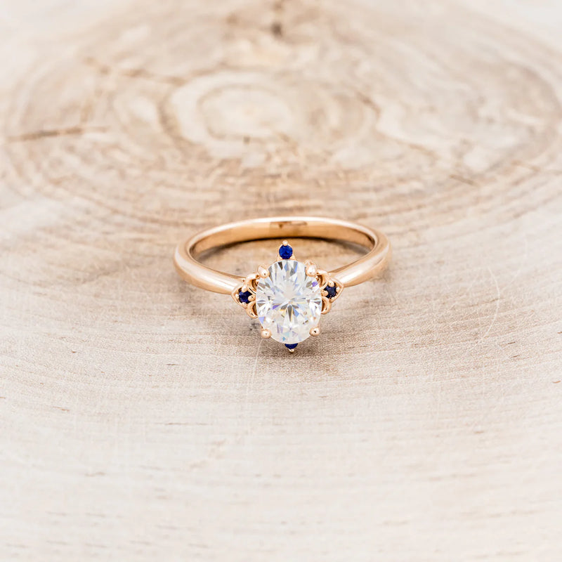 "ZELLA" - OVAL MOISSANITE ENGAGEMENT RING WITH BLUE SAPPHIRE ACCENTS - 14K ROSE GOLD - SIZE 7-RGZELLAWOVALMOISANDACCSAPP_1200x_90e0233f-7e6e-43d0-8e96-9ed6c8af5b29
