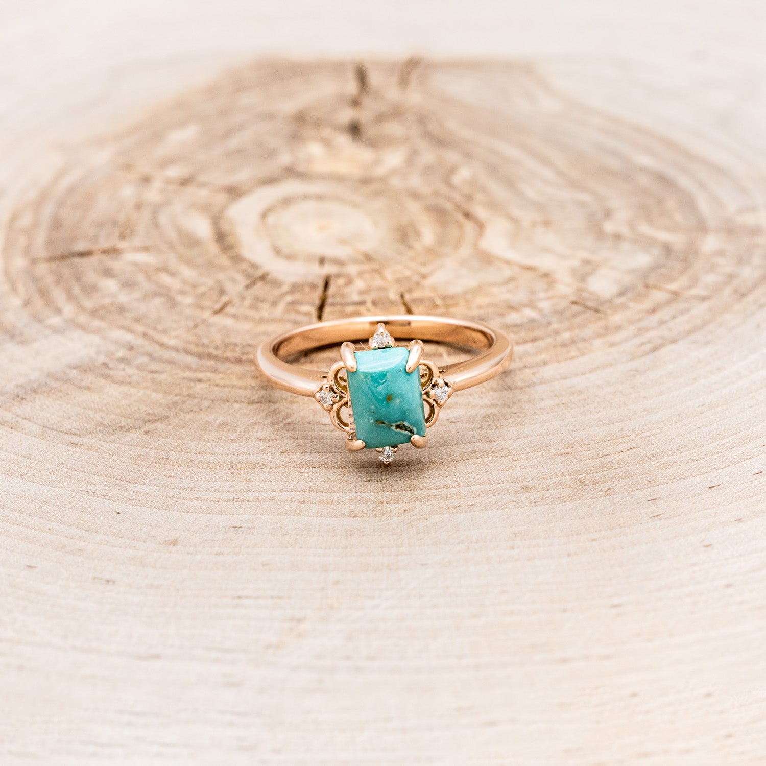 "ZELLA" - EMERALD CUT TURQUOISE ENGAGEMENT RING WITH DIAMOND ACCENTS-10