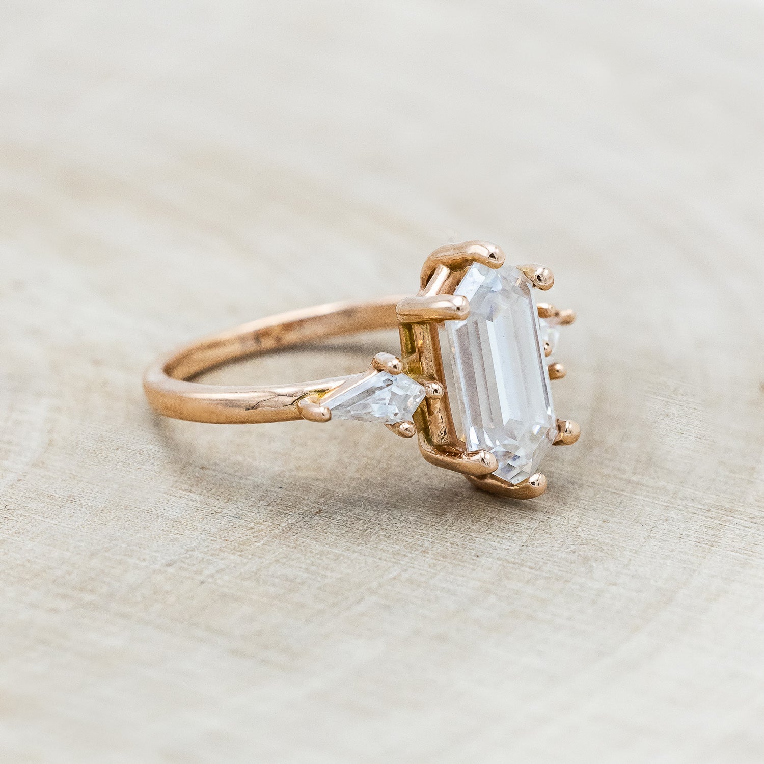 "ISLA" - ELONGATED HEXAGON CUT MOISSANITE ENGAGEMENT RING WITH MOISSANITE ACCENTS & A DIAMOND TRACER-Staghead Designs