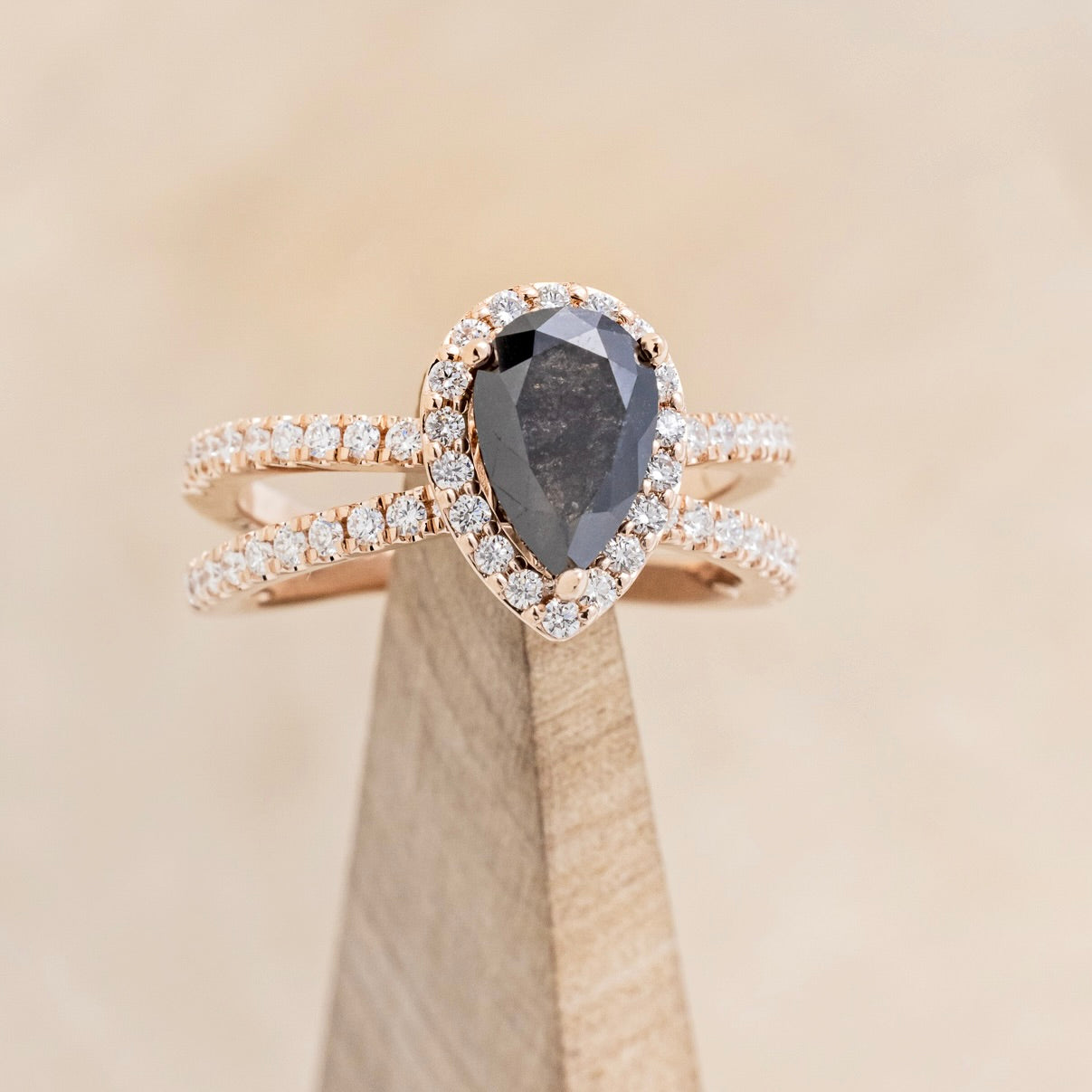 "NALA" - PEAR CUT ENGAGEMENT RING WITH DIAMOND HALO & ACCENTS-Staghead Designs