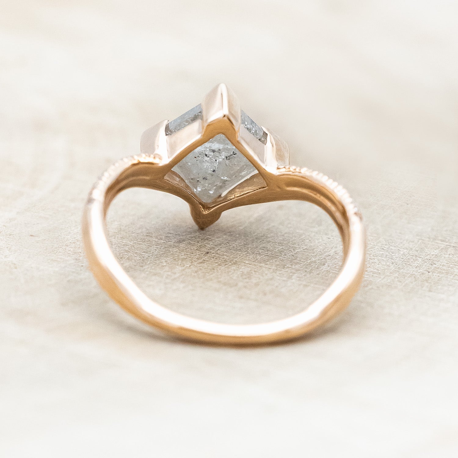 ONE-OF-A-KIND - "AURELIA" - LOZENGE ROSE CUT SALT & PEPPER DIAMOND ENGAGEMENT RING WITH DIAMOND ACCENTS-Staghead Designs