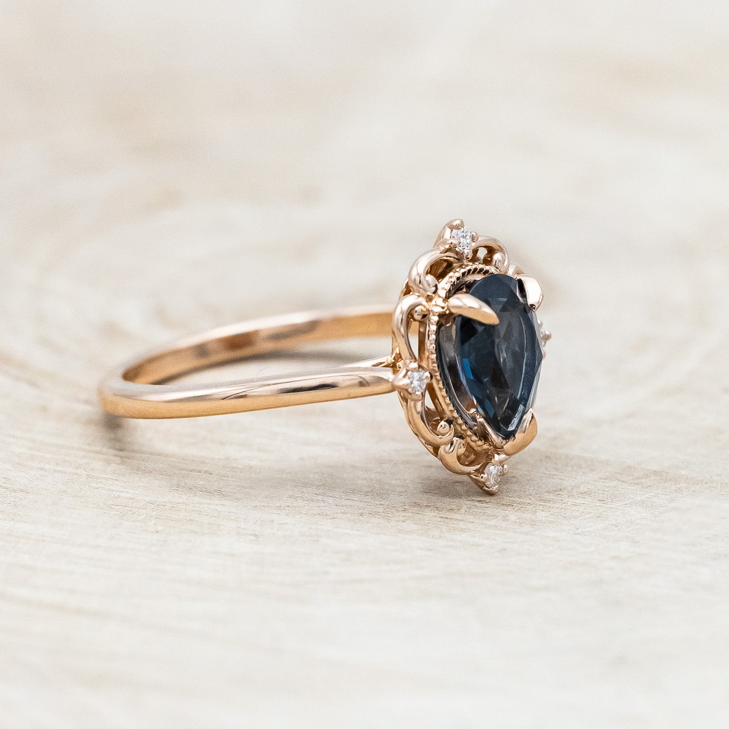 "VERA" - PEAR SHAPED LONDON BLUE TOPAZ ENGAGEMENT RING WITH DIAMOND ACCENTS-Staghead Designs