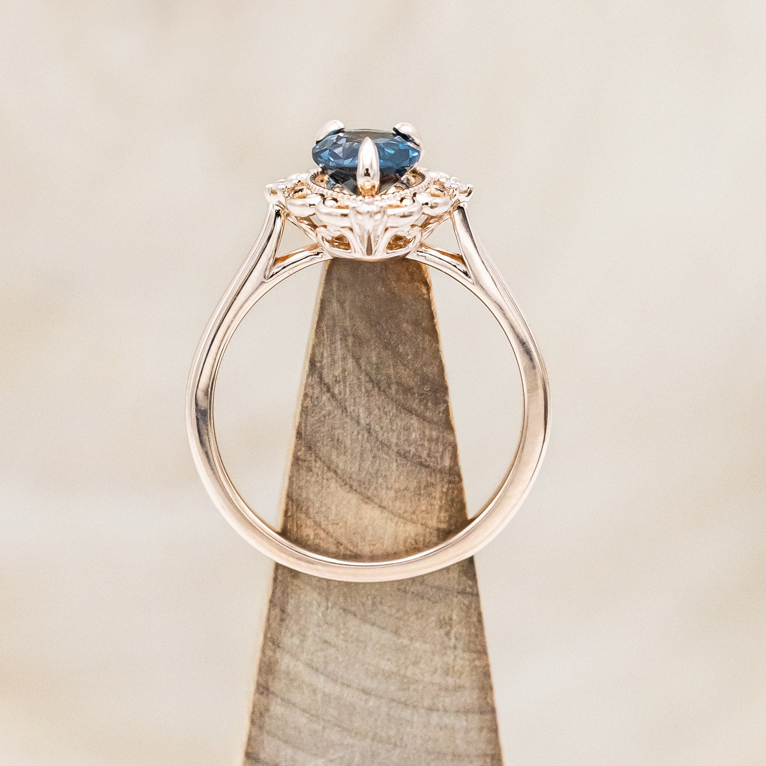 "VERA" - PEAR SHAPED LONDON BLUE TOPAZ ENGAGEMENT RING WITH DIAMOND ACCENTS-Staghead Designs