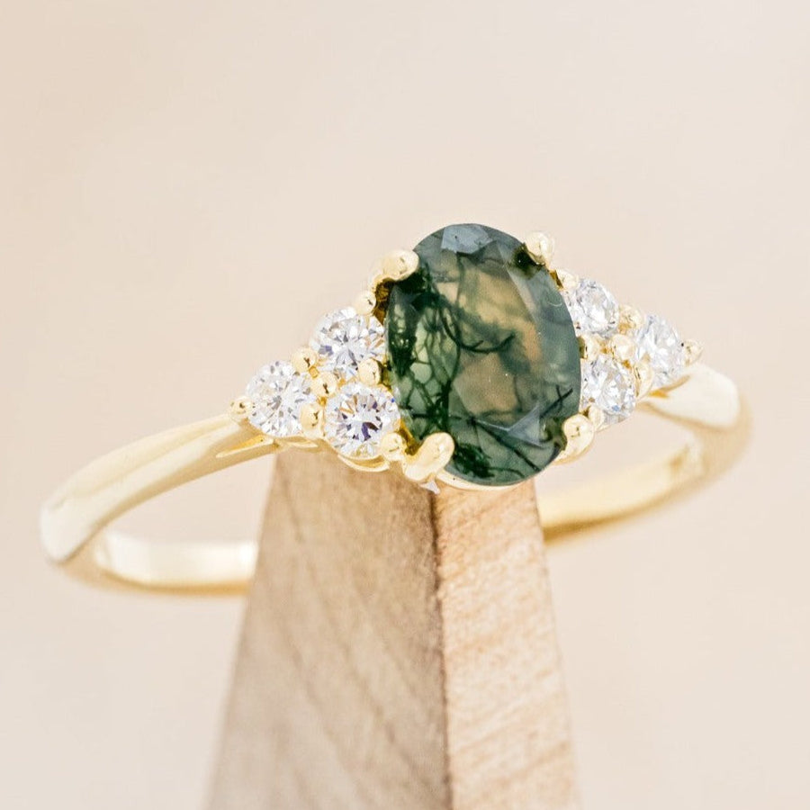"RHEA" - OVAL MOSS AGATE ENGAGEMENT RING WITH DIAMOND ACCENTS-1