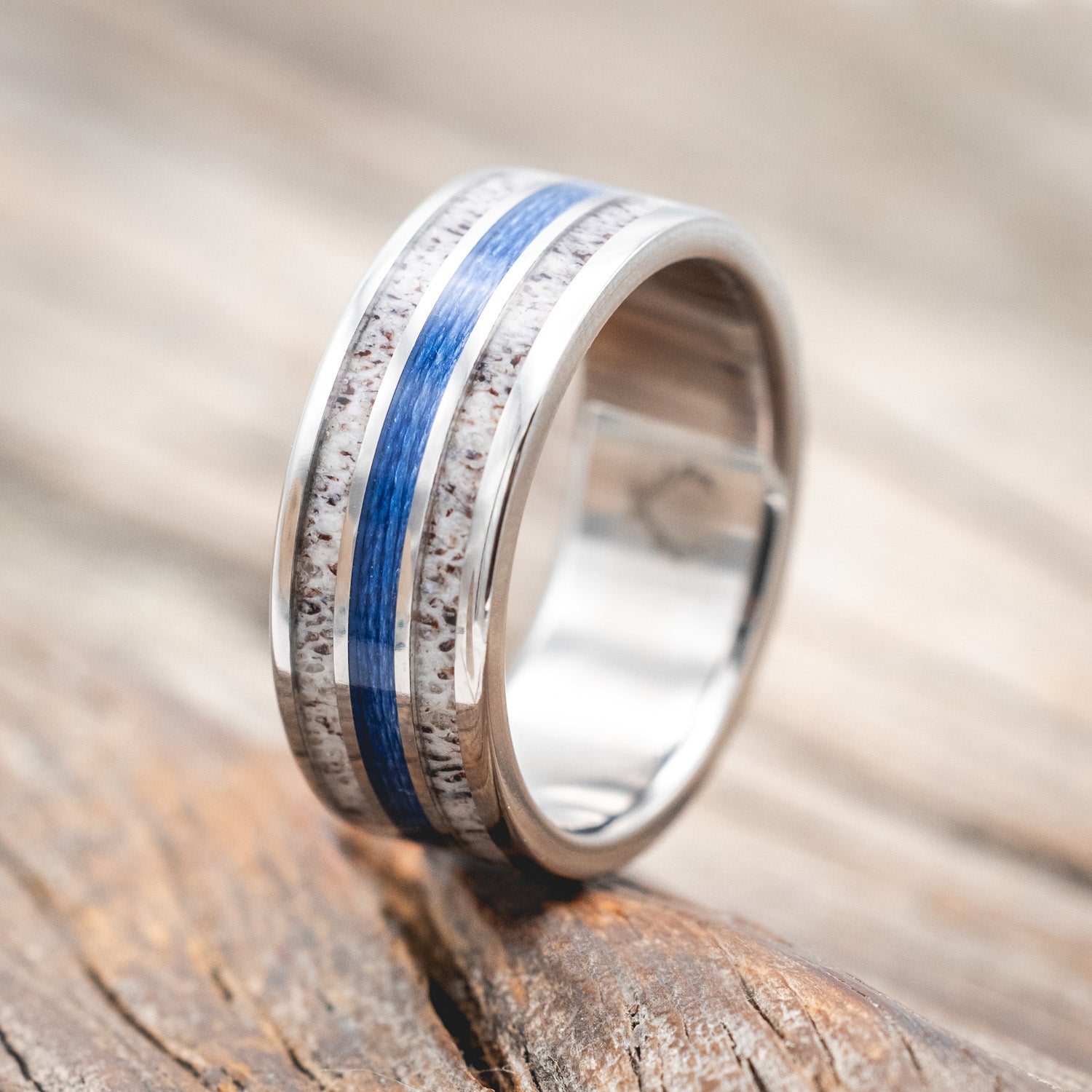 "RIO" - ANTLER & BLUE FISHING LINE WEDDING BAND-Staghead Designs