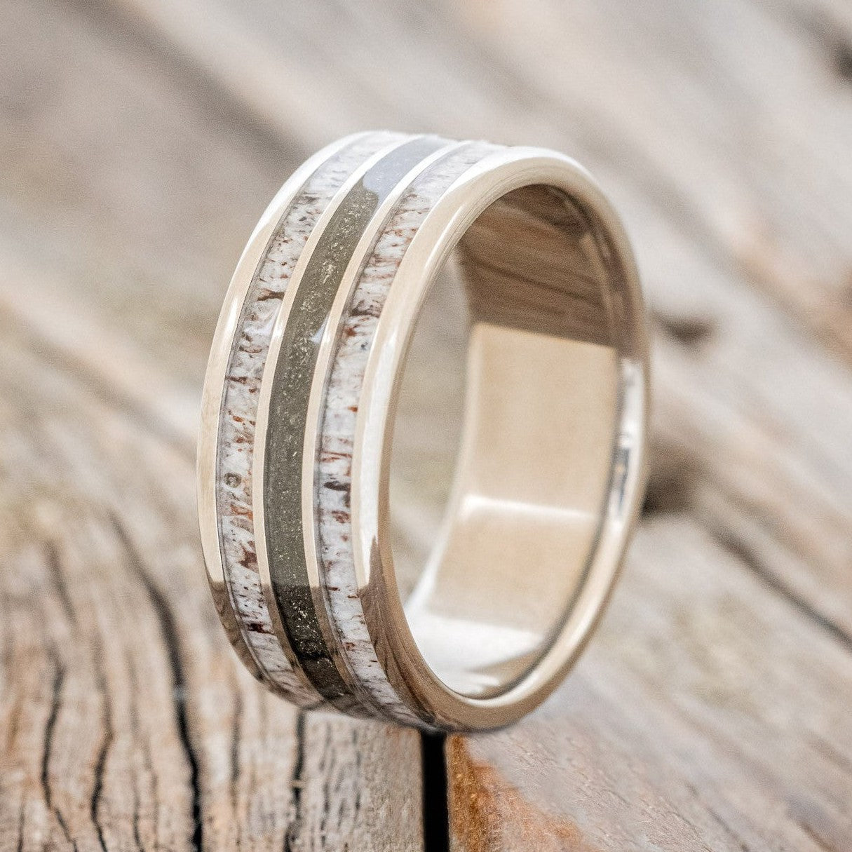 "RIO" - ANTLER & PYRITE INLAYS WEDDING BAND-1