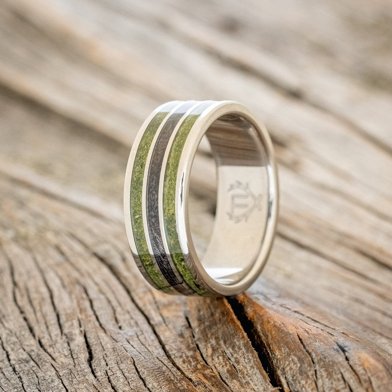 "RIO" - DARK MAPLE WOOD & MOSS WEDDING BAND-1