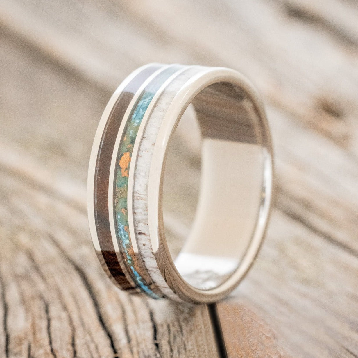 "RIO" - ELK ANTLER, PATINA COPPER & IRONWOOD WEDDING RING-1