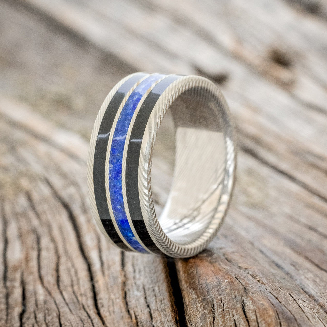 "RIO" - LAPIS LAZULI & JET STONE WEDDING RING-1