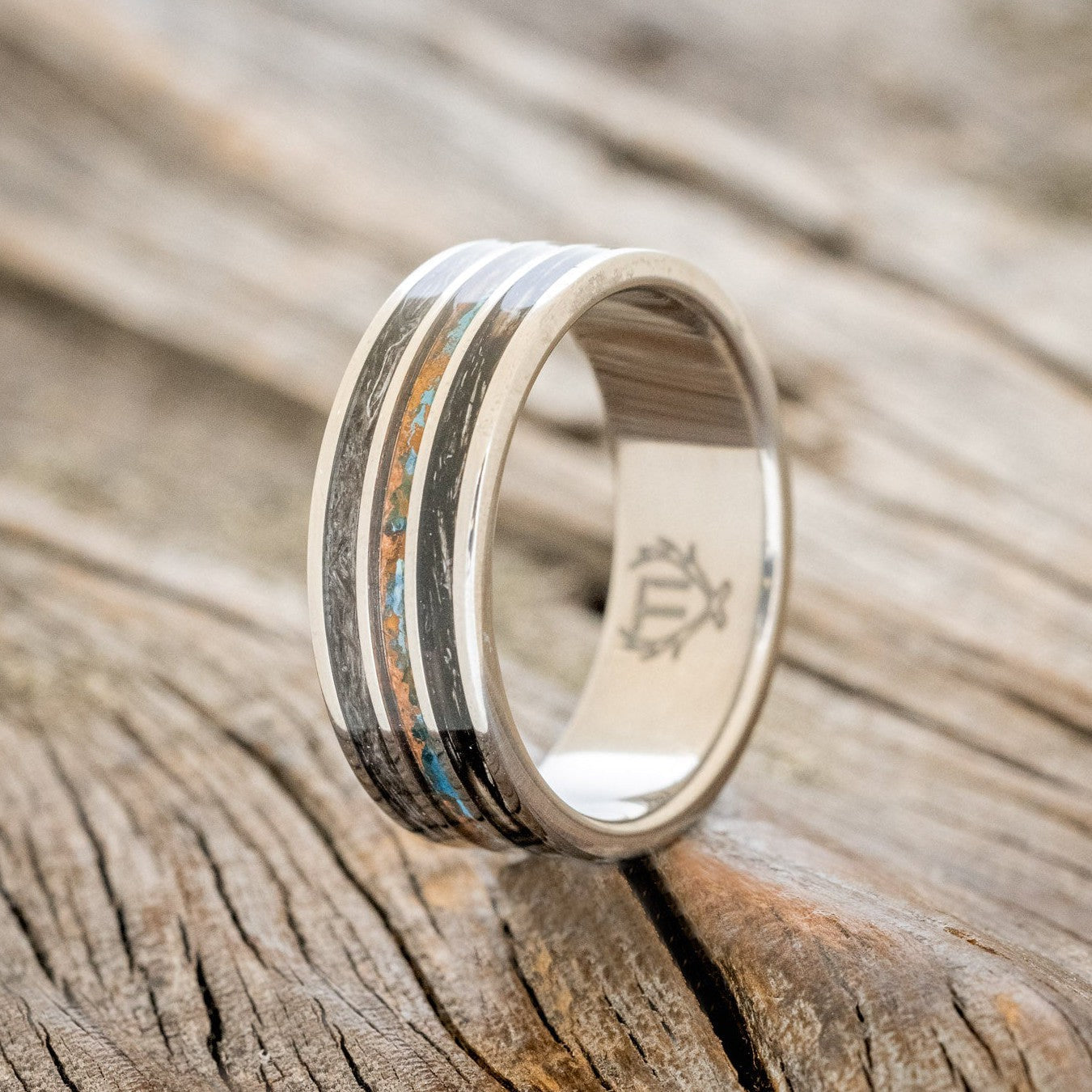 "RIO" - PATINA COPPER & DUCK FEATHER WEDDING BAND-1