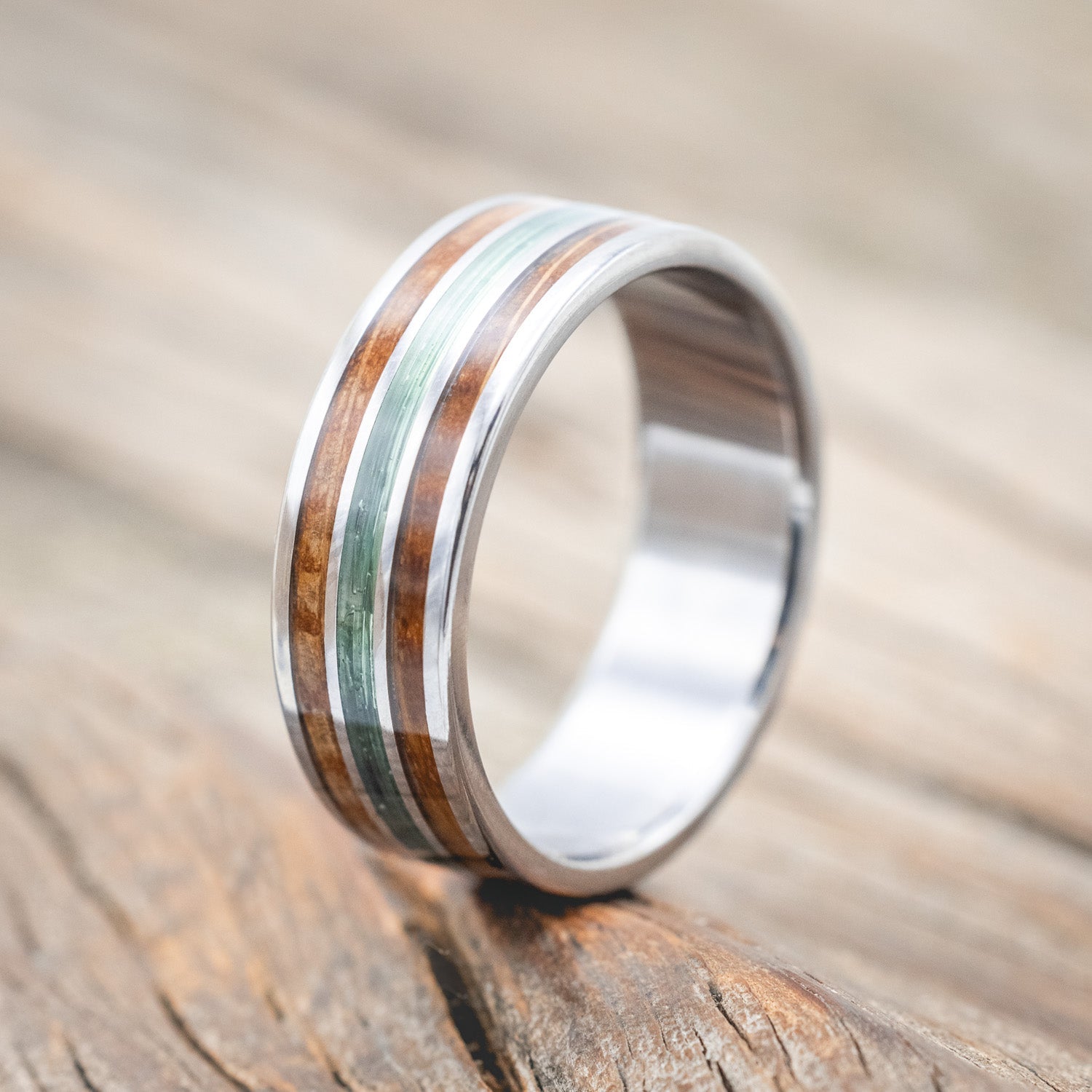 "RIO" - WHISKEY BARREL & FISHING LINE WEDDING BAND-Staghead Designs