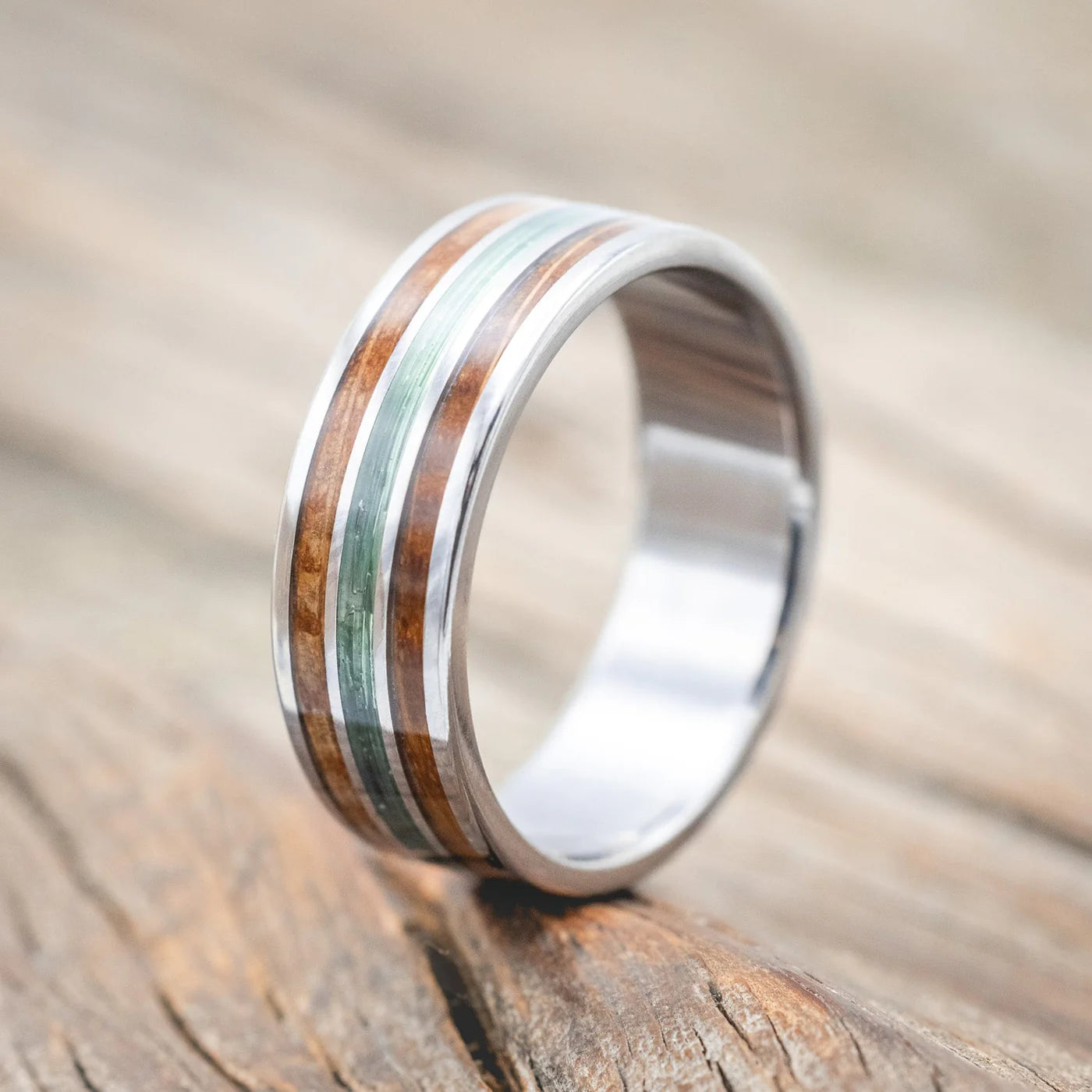 "RIO" - WHISKEY BARREL & FISHING LINE WEDDING BAND - TITANIUM - SIZE 11 1/4-Staghead Designs