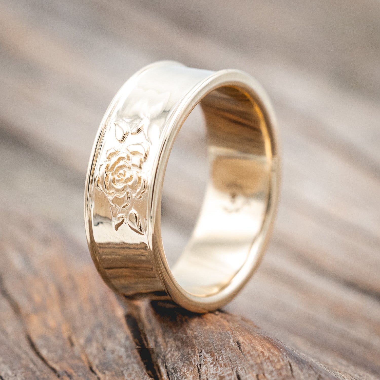 ROSE EMBOSSED WEDDING BAND-Staghead Designs