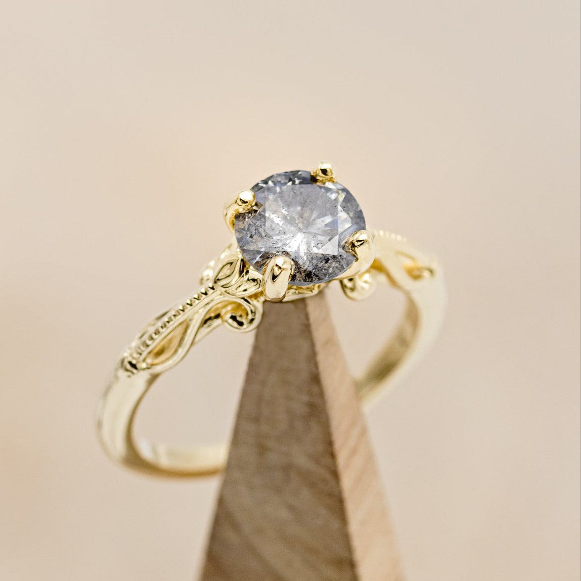 "ROSEMARY" - SOLITAIRE ENGAGEMENT RING WITH FLORAL-STYLE BAND - MOUNTING ONLY - SELECT YOUR OWN STONE-1