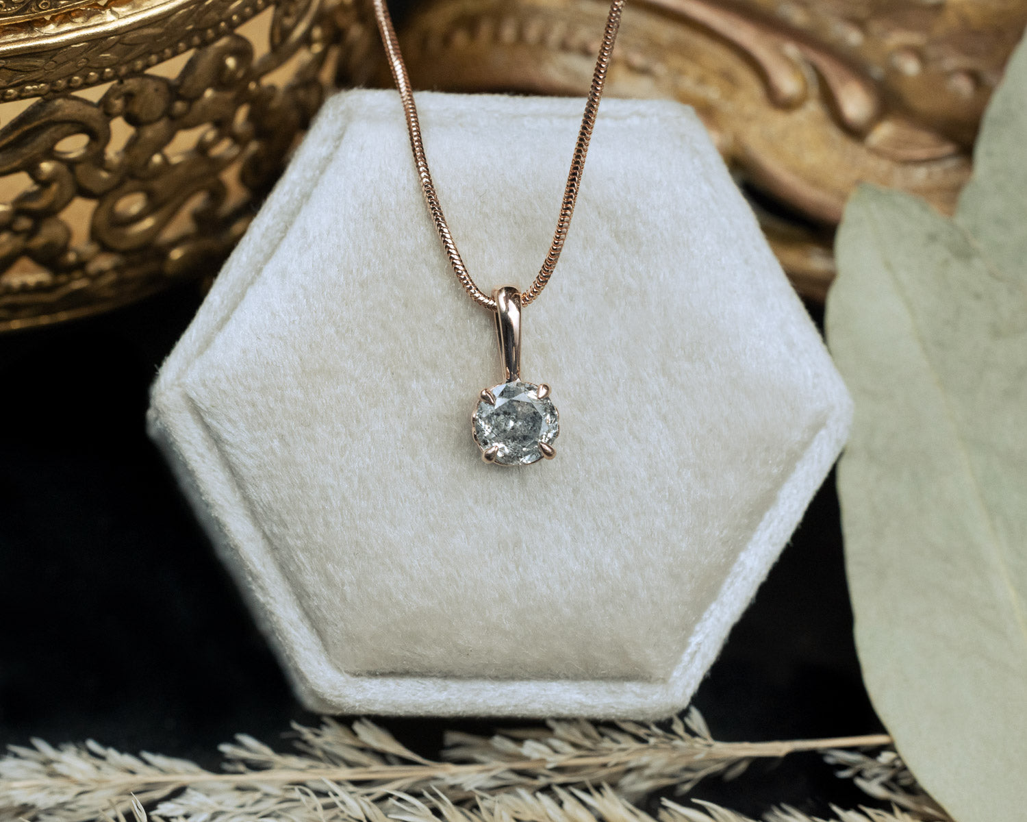 "Rosemary" a vintage-style solitaire pendant with a sculptural-inspired 4 prong setting