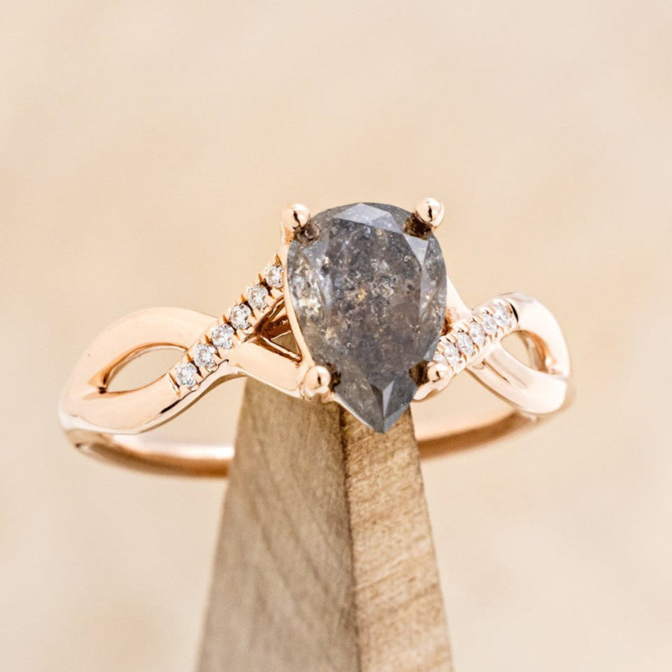 "ROSLYN" - PEAR SHAPED SALT & PEPPER DIAMOND ENGAGEMENT RING WITH DIAMOND ACCENTS-1