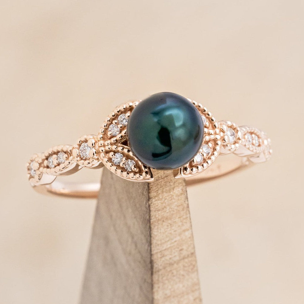 ROUND BLACK AKOYA PEARL ENGAGEMENT RING WITH DIAMOND ACCENTS-1