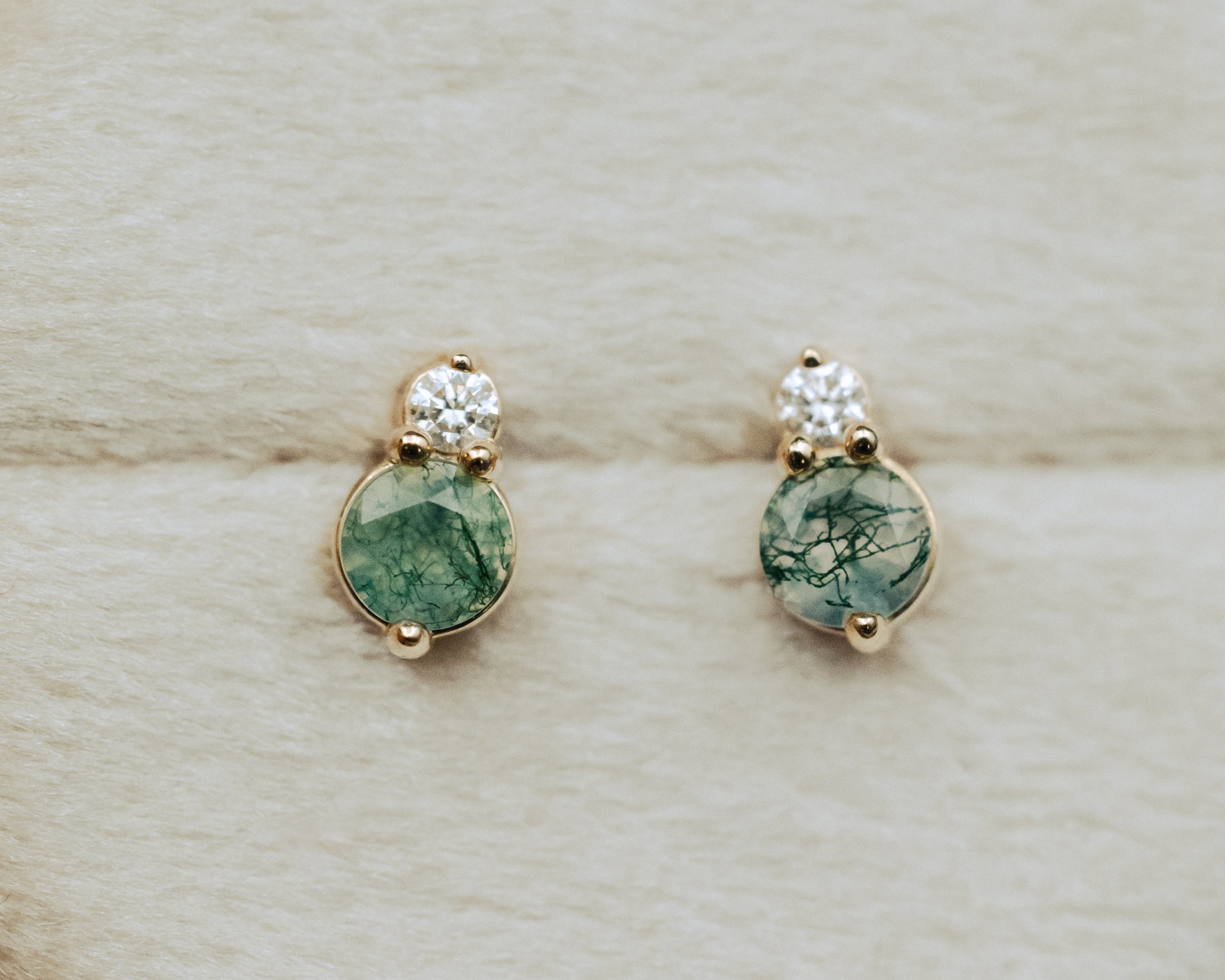 ROUND MOSS AGATE EARRINGS WITH DIAMOND ACCENTS-1