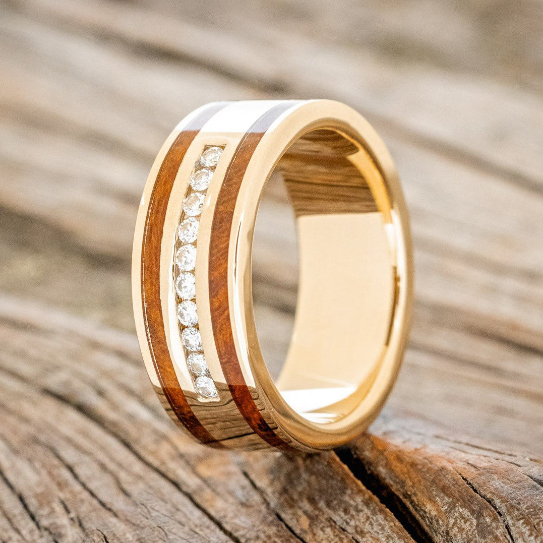 "RYDER" - DIAMONDS & IRONWOOD INLAYS WEDDING BAND-1