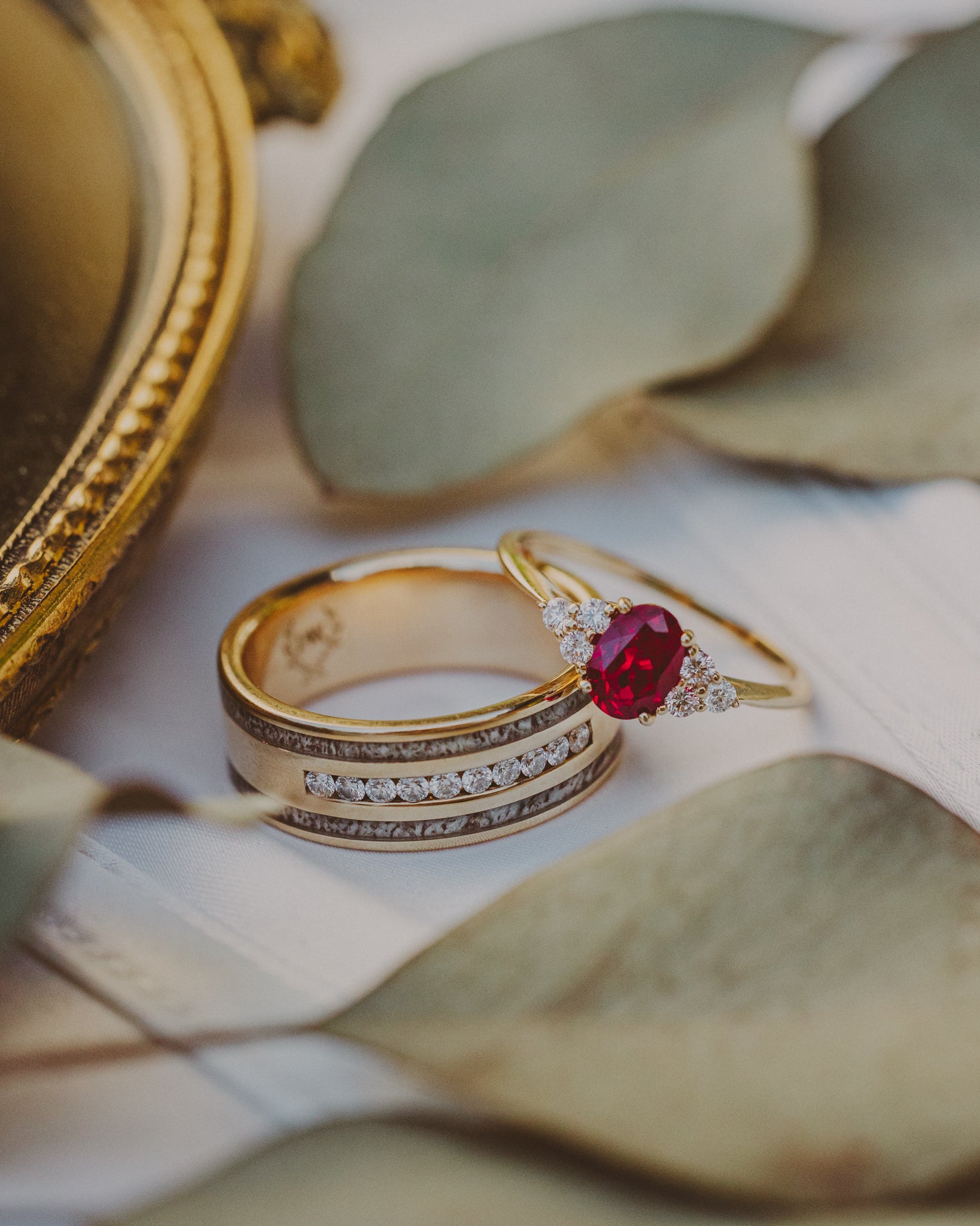 "RYDER" - WEDDING RING WITH DIAMONDS & CUSTOM INLAYS-Staghead Designs