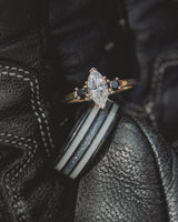 MARQUISE CUT MOISSANITE ENGAGEMENT RING WITH BLACK DIAMOND ACCENTS-Staghead Designs