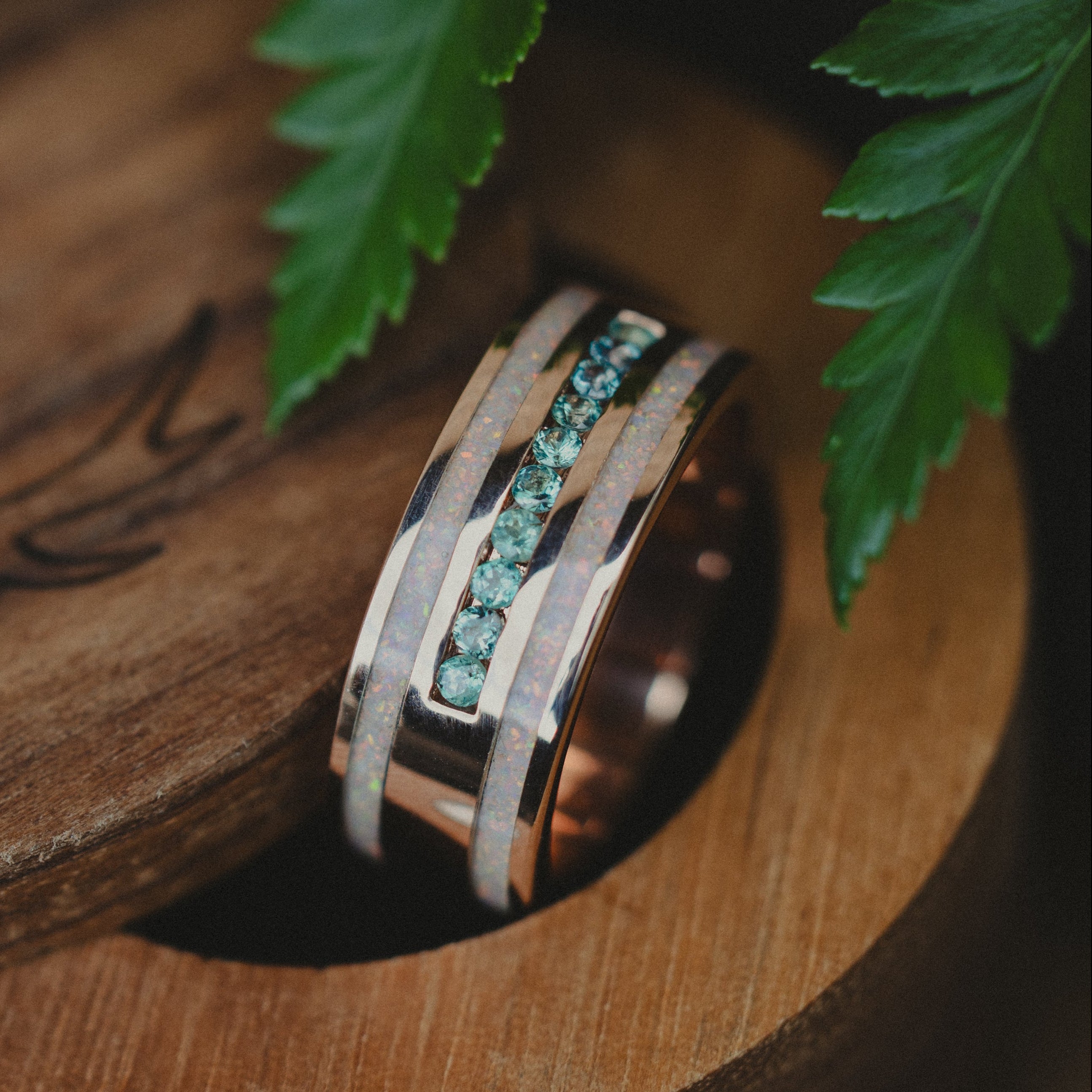 "Rio" - Genuine Alexandrite, Antler & Whiskey Barrel Wedding Ring-Staghead Designs