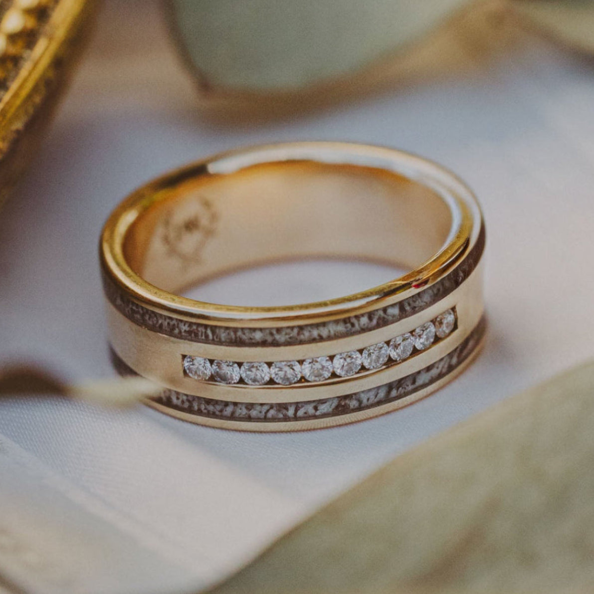"Ryder" - Wedding Ring With Diamonds & Custom Inlays-Staghead Designs