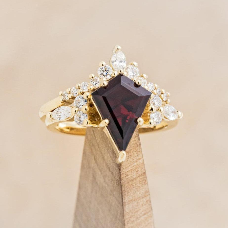 "SAGE" - KITE CUT GARNET ENGAGEMENT RING WITH DIAMOND ACCENTS & DIAMOND TRACER-1