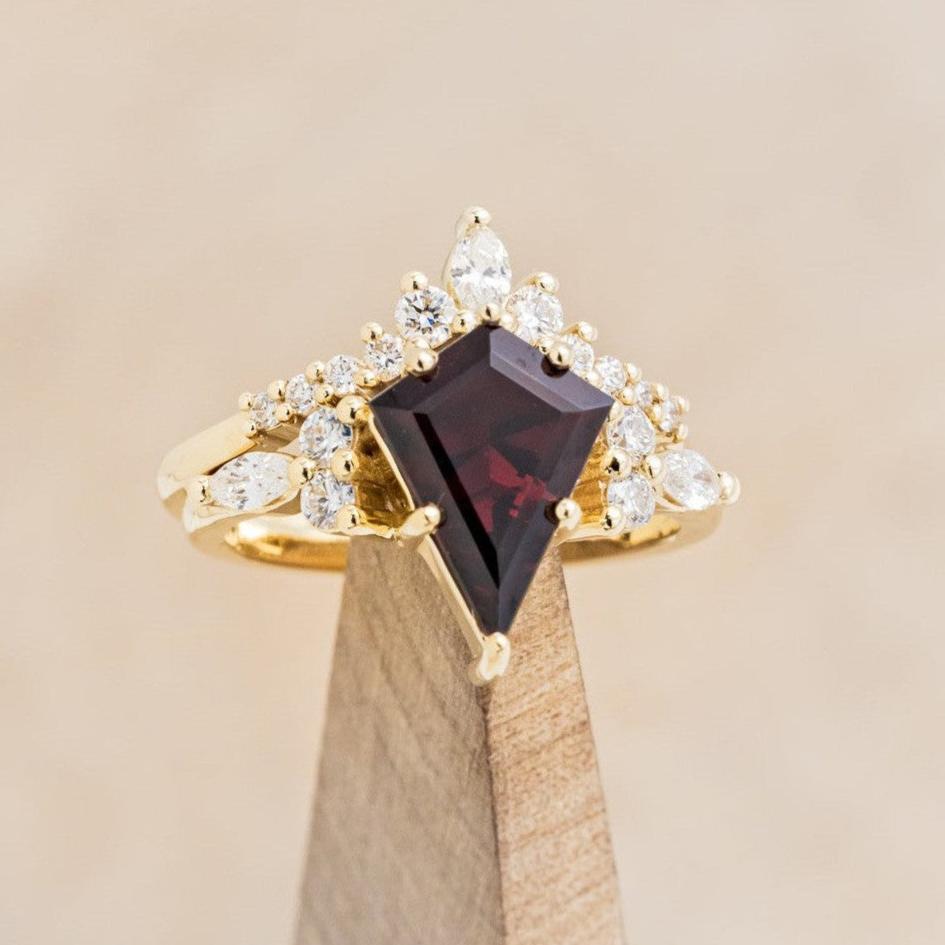 "SAGE" - KITE CUT GARNET ENGAGEMENT RING WITH DIAMOND ACCENTS & DIAMOND TRACER-1