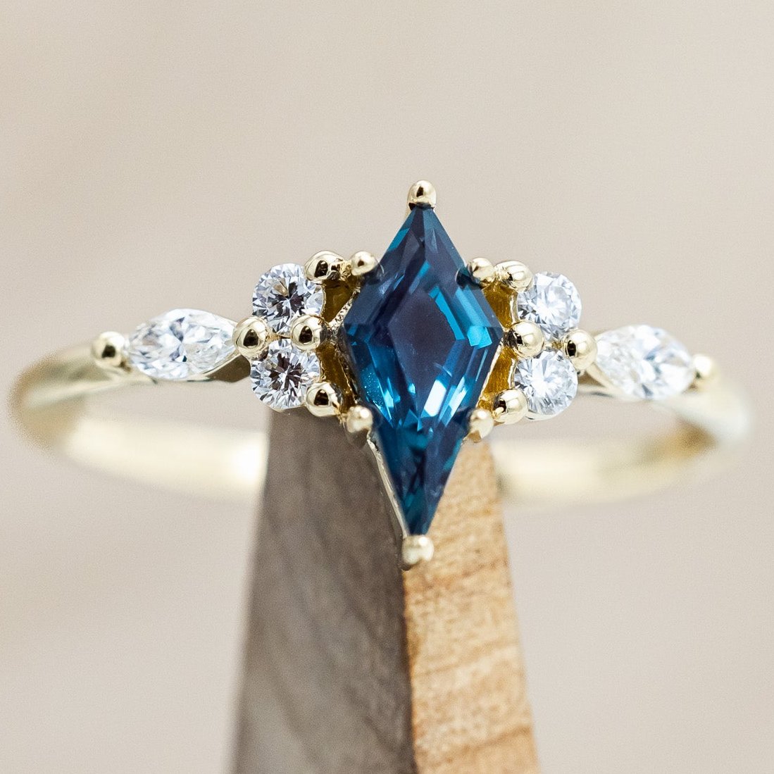 "SAGE" - KITE CUT LAB-GROWN ALEXANDRITE ENGAGEMENT RING WITH DIAMOND ACCENTS-Staghead Designs
