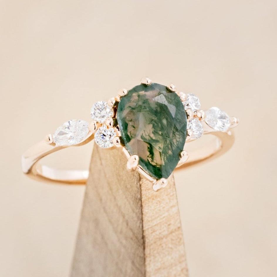 "SAGE" - PEAR-SHAPED MOSS AGATE ENGAGEMENT RING WITH DIAMOND ACCENTS-1