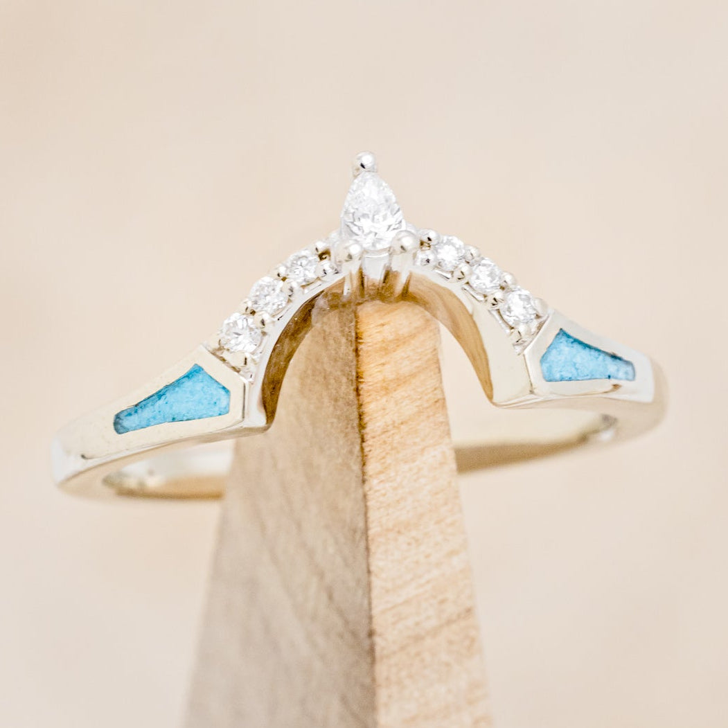 "SAMA" - TURQUOISE CONTOURED WEDDING BAND WITH DIAMOND ACCENTS-1