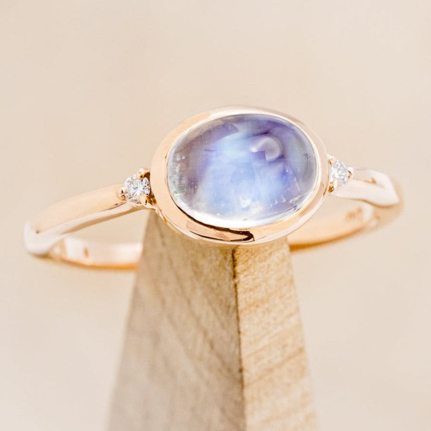 "SASI" - OVAL CABOCHON MOONSTONE ENGAGEMENT RING WITH DIAMOND ACCENTS-1
