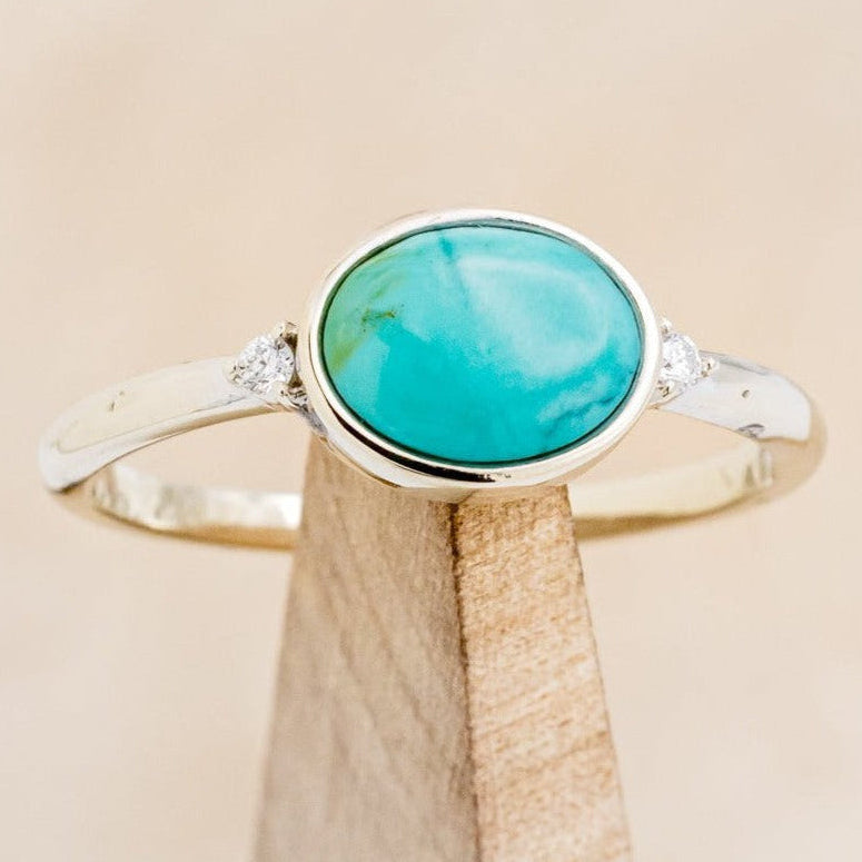 "SASI" - OVAL CABOCHON TURQUOISE ENGAGEMENT RING WITH DIAMOND ACCENTS-1