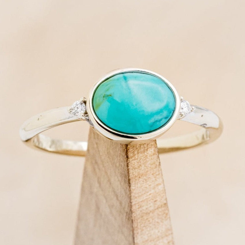 "SASI" - OVAL CABOCHON TURQUOISE ENGAGEMENT RING WITH DIAMOND ACCENTS-1