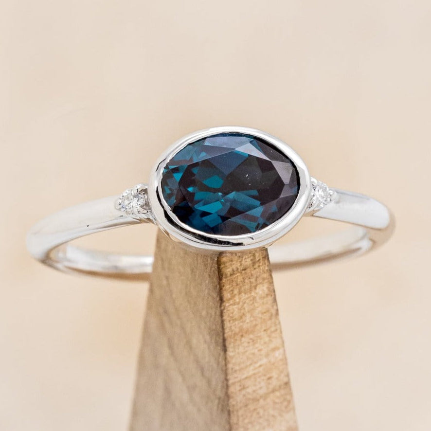 "SASI" - OVAL LAB-GROWN ALEXANDRITE ENGAGEMENT RING WITH DIAMOND ACCENTS-1