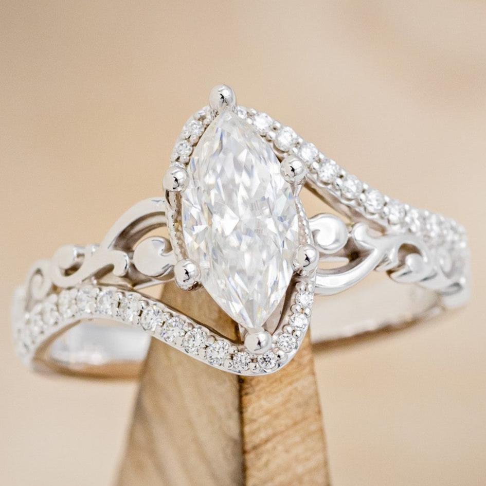 "SCARLET" - MARQUISE CUT MOISSANITE ENGAGEMENT RING WITH DIAMOND ACCENTS-1